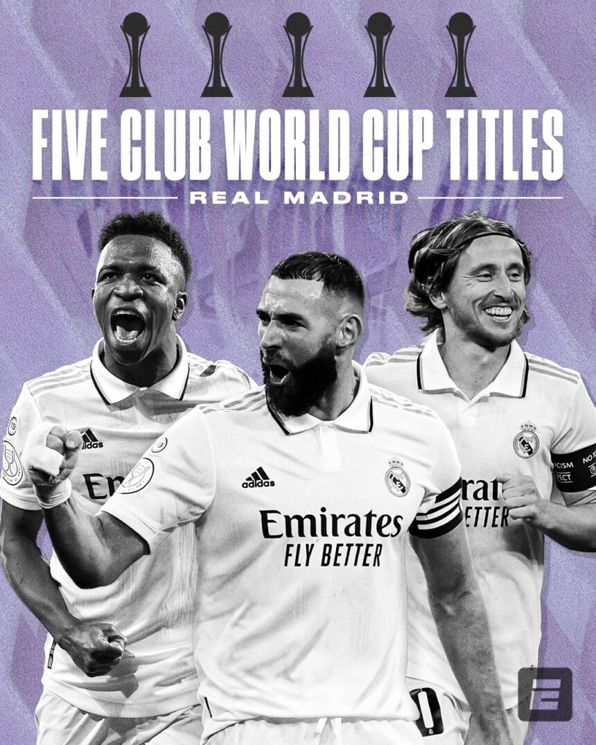 Real Madrid win the Club World Cup for the 𝐟𝐢𝐟𝐭𝐡 time.