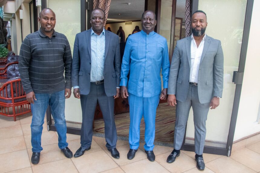 Tuko Imara- Raila upbeat as he meets his trusted allies Junet Mohamed, Hassan Joho and Wycliffe Oparanya